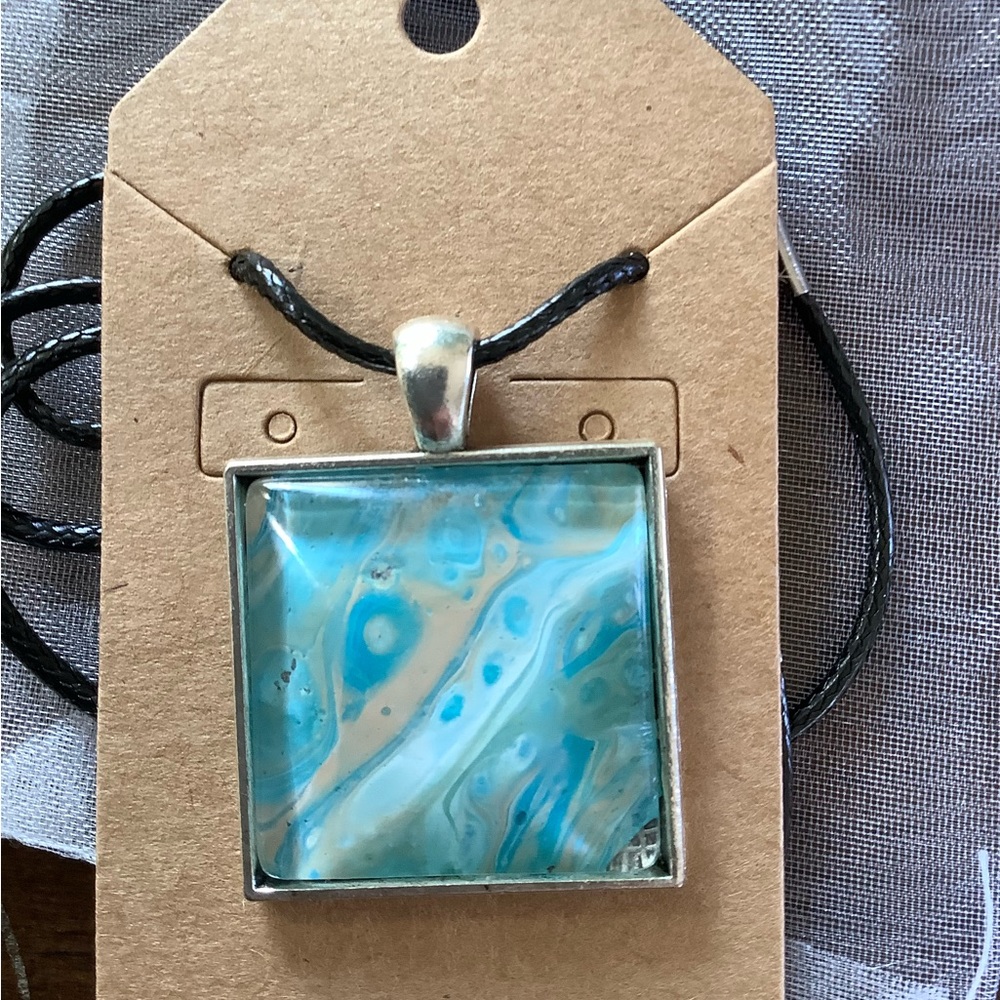 Acrylic Pour Necklace-Beachy Summer
